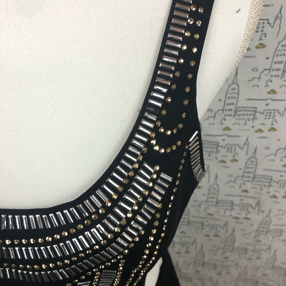 BEBE Embellished High Low Black Cutout Dress - Picture 4 of 7